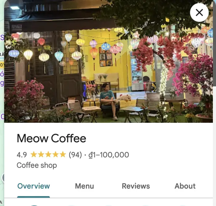 Meow Coffee on Google Maps — 4.9 stars, 94 reviews