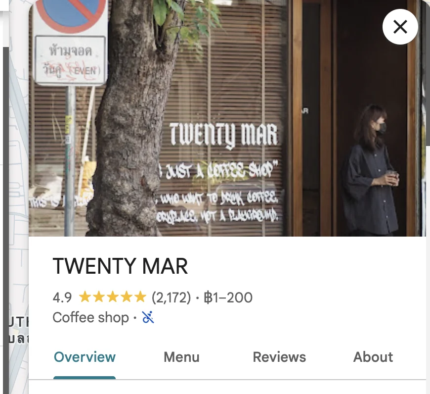 Twenty Mar on Google Maps — 4.9 stars, 2,172 reviews